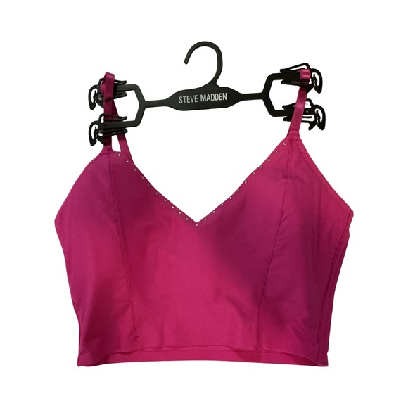 Steve Madden Womens Pink Rhinestone Studded V-Neck Crop Cami Bra Top Size M - Picture 3 of 6